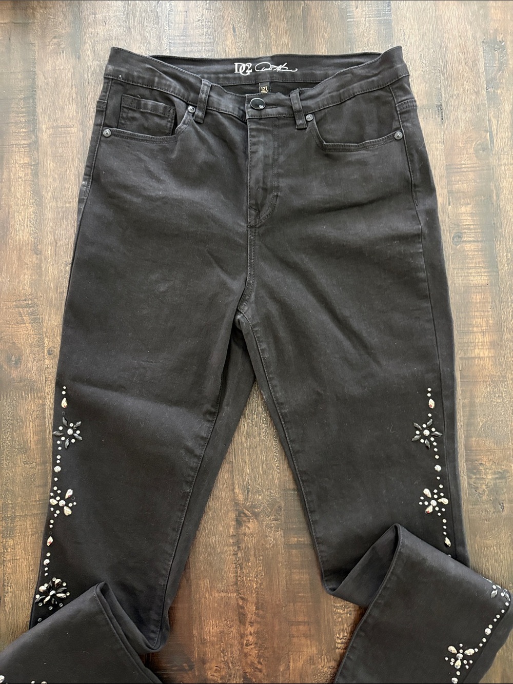 DG2 by Diane Gilman Black Skinny Jeans with Crystal Stud Accents